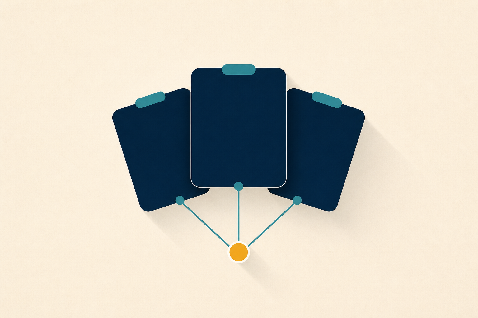 Three orderly panels linked to one anchor point — fund governance and ManCos.