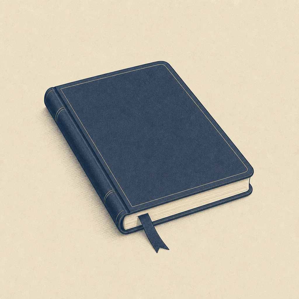 Closed notebook with ribbon bookmark — board minutes.