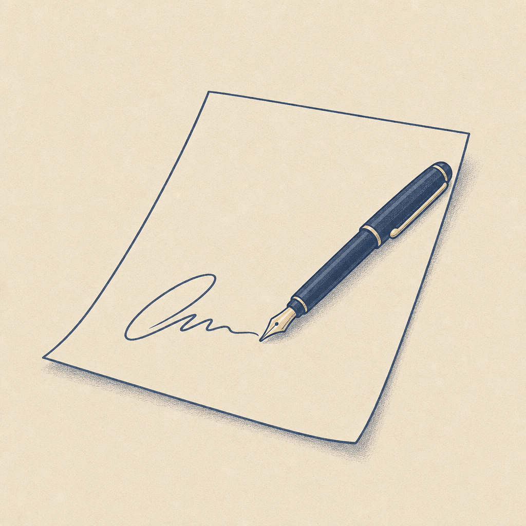 Document with pen and signature curve — board signature.
